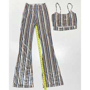 O'Vianca Matching Striped Crop Top And Flare‎ Pants Set Women's Small